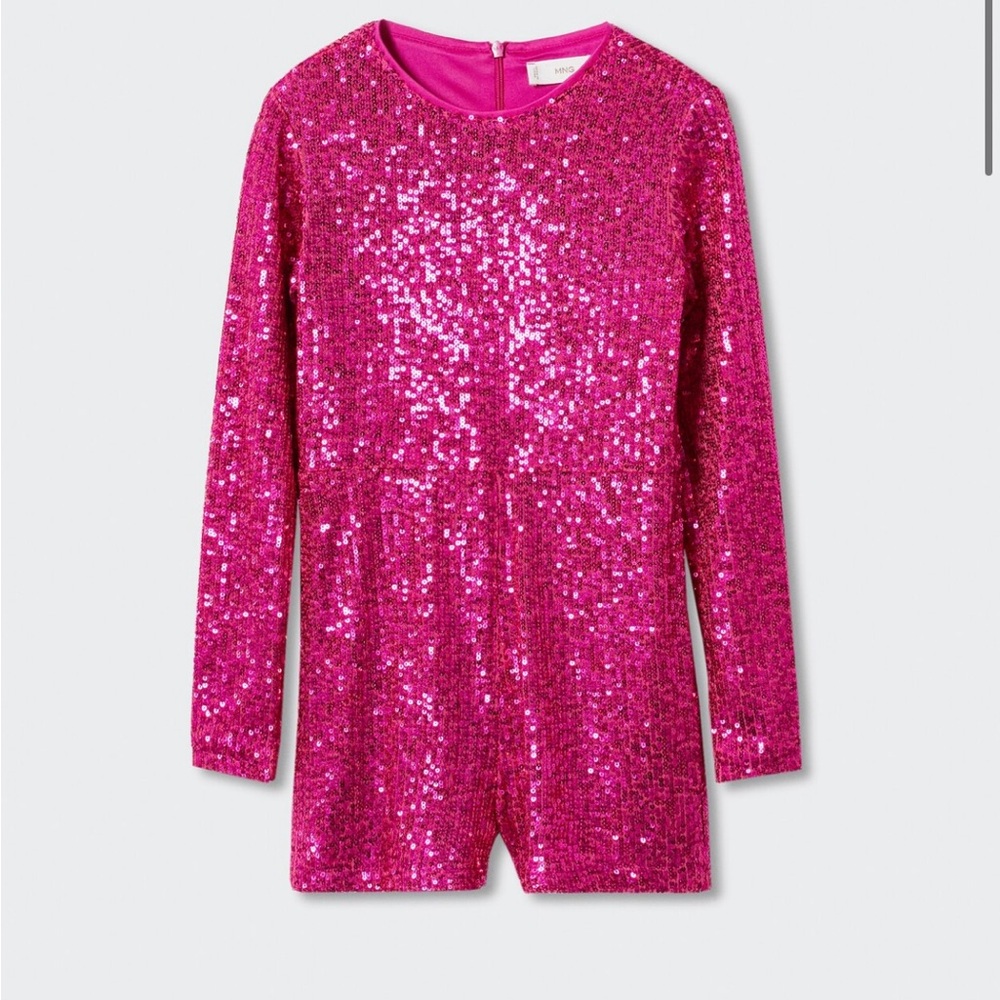 Mango Kids Pink Sequin Romper Shorts Pantsuit